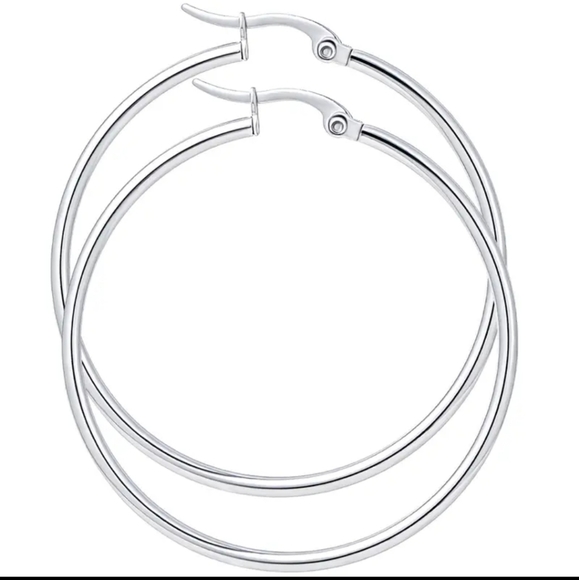 STAINLESS STEEL LARGE HOOP EARRINGS - Picture 2 of 4